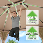 Aoxun 10x12 Outdoor Gazebo with 50FT LED Hanging Lights Metal Frame Canopy with Double Roofs Heavy Duty Party Tent Shelter with Mosquito Netting and Privacy Screen for Backyard, Lawn, Garden(Khaki)