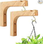 Macrame Plant Hanger, Hanging Wall Planters for Indoor Plants, Wooden Hanging Basket Hooks for Outdoor Pots Wind Chime Flower Bracket Lanterns Patio Garden Decoration (2-Pack,5-Inch)