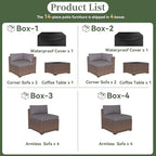 Aoxun 14 Piece Patio Furniture Set Wicker Rattan Patio Conversation Set Outdoor Sectional Sofa Set with Coffee Table and Thickened Cushions, Gray(Waterproof Cover Included)