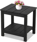 Stoog Outdoor Side Table with 2 Layer Storage, All-Weather Rectangular End Table, Low Maintenance, Black