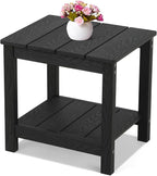 Stoog Outdoor Side Table with 2 Layer Storage, All-Weather Rectangular End Table, Low Maintenance, Black