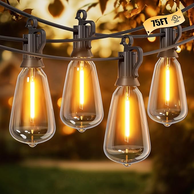 String Lights 75 FT Warm White ST38 LED Bulbs, Shatterproof