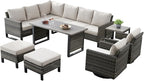 Belord Patio Sectional Furniture Set with Coffee Table: 8 Pieces Wicker Patio Conversation Set with L Shaped Sofa, Outdoor Swivel Glider Rocker, Rattan Ottomans, Removable