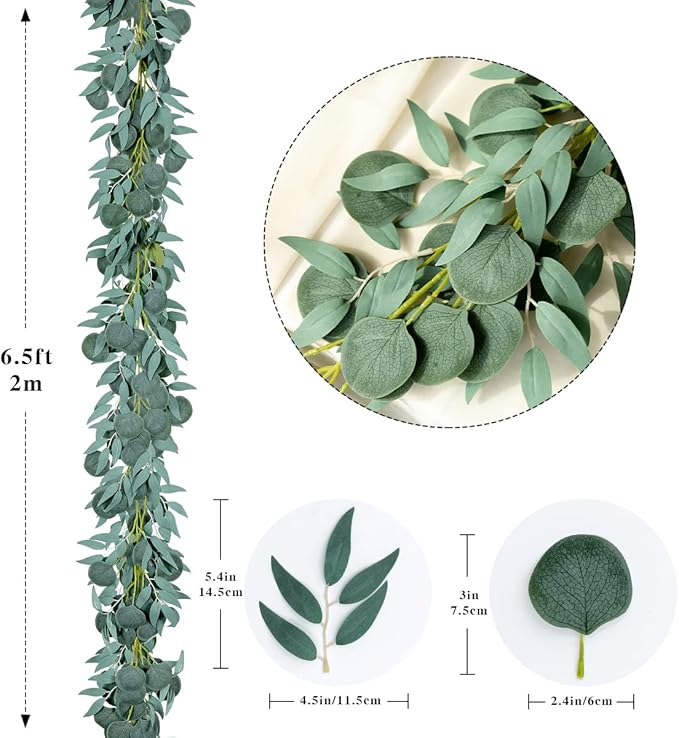 Artificial Greenery Eucalyptus Garland, 5 Pack, 6.56 Ft Each, Green