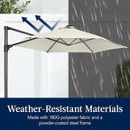 Best Choice Products 10ft Solar LED Offset Cantilever Hanging Market Patio Umbrella, Smooth 360° Rotation, 8 Sturdy Ribs, Easy Adjustment - Ivory