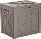 ROJIK 32 Gallon Outdoor Storage Housing Deck Box,Waterproof Patio Furniture, Garden Tools, Cushions, Pool Accessories Storage Bench with Lockable Lid and Side Handles(Grey)