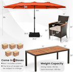 Tangkula 11 Piece Rattan Outdoor Dining Set with 15Ft Patio Umbrella for 8, Outdoor Wicker Table Set with 8 Cushioned Armchairs, Acacia Wood Top, Outdoor Umbrella with Base Included