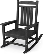 KINGYES HDPE Outdoor Rocking Chair, Widened Seat Patio Rocking Chair, Oversized All Weather Patio Rocker, Black