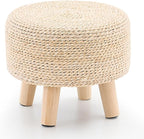 Wimarsbon Round Foot Stool Natural Seagrass Poufs Ottoman Hand Weave Footrest Stool for Couch Desk Extra Seat Step Stool with Solid Wood Legs for Hallway Patio Lounge Natural