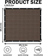 Sun Shade Cloth with Grommets,90% UV Protection Shade Fabric,Pergola Shade Cover Canopy Fence Privacy Screen Balcony,Brown Sunshades for Patio Pergola Garden Backyard Outdoor,Mocha-8x8FT