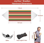JoyView Brazilian Hammock for Single Person - Portable Cotton Hammock with Hanging Ropes & Carry Bag - 78.8x39.4' - 300LBS Capacity - Red & Green Stripes