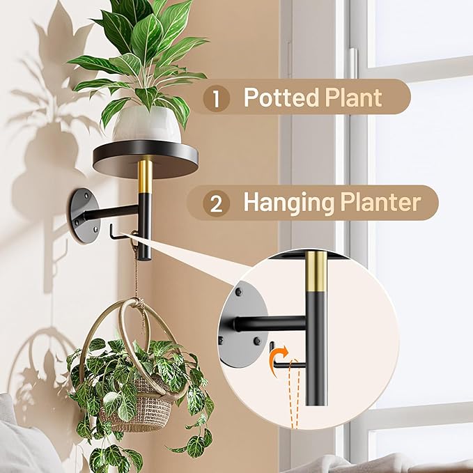 YUOROS 3 Pack Wall Plant Holder Wall Planters for Indoor Plants Hanging Window Plant Shelves Hanger Decor (Black)