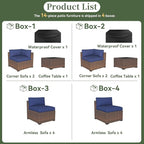 Aoxun 14 Piece Patio Furniture Set Wicker Rattan Patio Conversation Set Outdoor Sectional Sofa Set with Coffee Table and Thickened Cushions, Blue(Waterproof Cover Included)