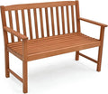 Tangkula Outdoor Garden Bench, 2-Person Eucalyptus Wood Bench with Backrest, Armrests and Slatted Seat, Patio Garden Bench for Yard, Porch, 800 lbs Capacity, Natural