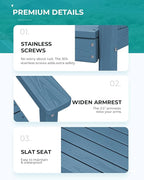 SERWALL Patio Table Set, Outdoor HDPE Dining Furniture with Umbrella Hole, All Weather for Lawn, Garden, Backyard, Poolside, Blue | with Umbrella Hole, All Weather, for Lawn, for Garden, for Backyard, for Poolside