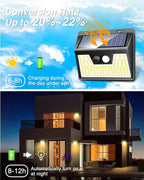 Peasur Solar Lights Outdoor Waterproof, 4Pack 140LED Solar Motion Sensor Wall Lights, 3 Modes Solar Powered Fence Security Lights for Patio Step Deck House Outside(Warm White)