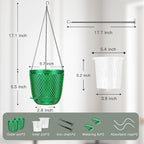 QCQHDU Self Watering Hanging Pots, 2 Pack 5.7 Inch Hanging Planters for Plants Indoor, Outdoor Flower Pots with Drainage Holes and 3 Hooks Chains for Garden Home (Emerald)
