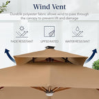 Best Choice Products 10ft Square Cantilever Patio Umbrella w/Base Included, Woodgrain Pattern Pole & Solar LED Lights, 360-Rotation, Offset Hanging Outdoor Shade - Tan