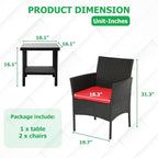 FDW | 3-Piece Patio Furniture Set | Black & Red | Outdoor Wicker Furniture with Coffee Table | Modern Rattan Chairs Conversation Set | Outdoor Seating | Weather-Resistant | for Porch, Garden, Lawn
