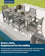5-Piece Black Outdoor Dining Set with White 11FT Large Patio Umbrella, 75.2'' HDPE Table & Chairs for 8, Weather-Resistant Furniture with Umbrella Hole for Patio, Lawn, Poolside