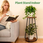 Plant Stand Indoor, 2 Tier Plant Shelf Pedestal Stand Flower Stand, Metal Wood Plant Stands for Indoor Plants Living Room Balcony Deck Garden