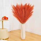 Faux Pampas Grass Stems 8 Pack, 35 Inch Burnt Orange Silk Greenery