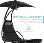 Best Choice Products Outdoor Hanging Curved Steel Chaise Lounge Chair Swing w/Built-in Pillow and Removable Canopy - Black