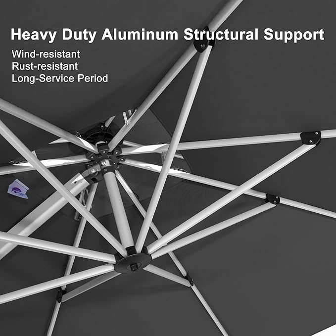 PURPLE LEAF 9' X 11' Patio Umbrella Outdoor Rectangle Umbrella Large Cantilever Umbrella Windproof Offset Heavy Duty Sun for Garden Deck Pool Patio, Grey