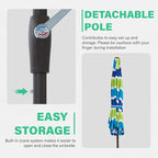 JEAREY 7.5FT Patio Umbrella Market Table Umbrella with 6 Sturdy Ribs, Push Button Tilt/Crank Outdoor Umbrella for Garden, Deck, Backyard, Pool and Beach,Bold Blue-Green Stripe