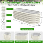 17" Tall Outdoor Garden Raised Garden Bed Kits, 5ft X 2ft Oval,0.8MM Thick Metal Raised Planter Bed/Ground Planter Box for Variety of Flowers,Herbs,Vegetables (Cream White, 60X24X16.5 Inches)