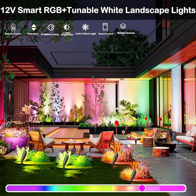 Outdoor Spotlights, 12V Die-Cast Aluminum with RGB+CCT MR16 Bulbs