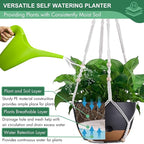 3 Pack 8/10/12 Inch Hanging Planters for Indoor Plants with Self-Watering Includes Hanging Pots for Plants, Outdoor Hanging Flower Pots with Drainage, and 2 Types of Hanging Baskets Hangers (Black)