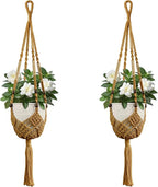 USLAI Macrame Plant Hanger Indoor Outdoor, Fits 3 to 6.5 inch Pots, Hanging Planter Holder with Beads and Tassels, Boho Home Decor, 35+35 Inch, Brown (POTS NOT Included)