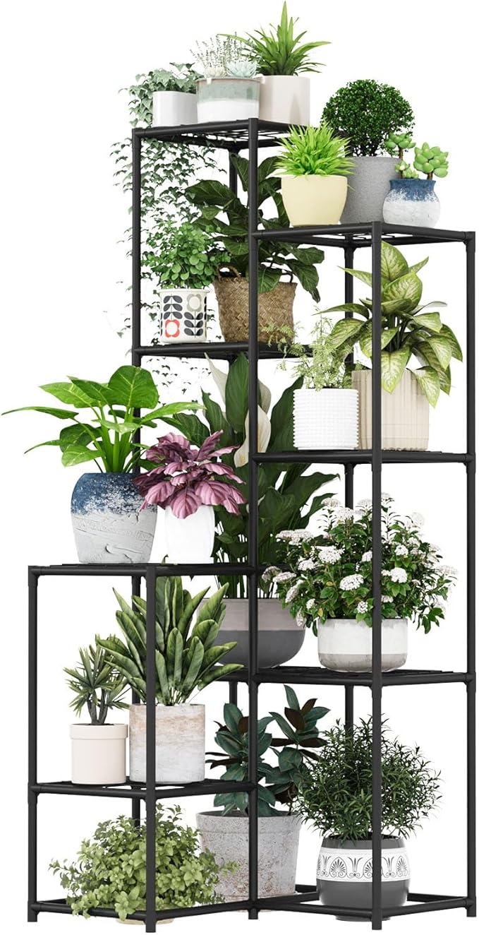 Bamworld Black Plant Stand Indoor Outdoor Corner Plant Shelf 54.7" Tall Plant Table Metal Large Plant Holder for Multiple Plants Patio Balcony Garden Office Home Decor