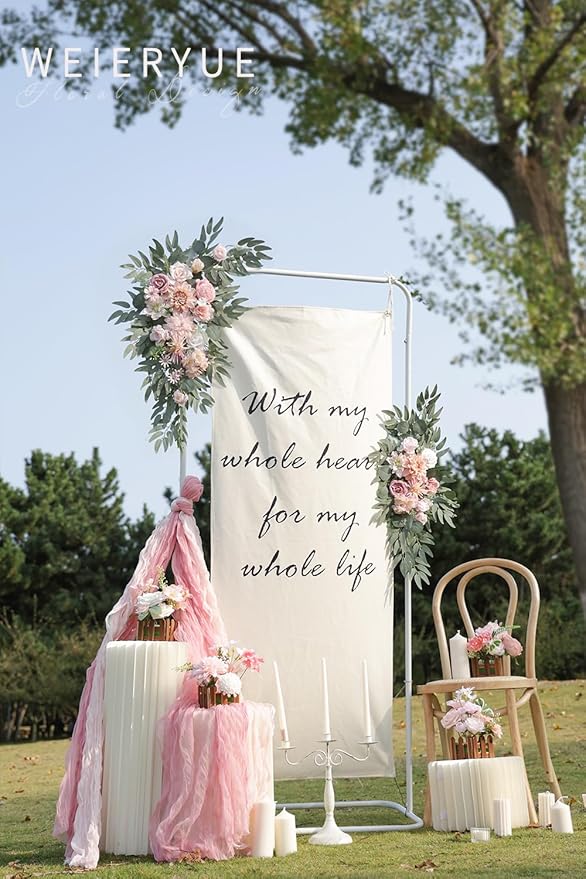 Artificial Flowers Swag Kit, 2 Pack, Romantic Pink Silk Wedding Arch Decor