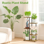 iDavosic.ly 4 Tier Plant Stand Indoor, Tiered Corner Metal Wood Multiple Flower Holder Shelf, 34 Inch Tall Orchid Display Rack for Patio Porch Living Room Balcony Outdoor, Modern Black & Rustic Brown