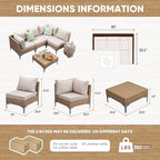 5 Piece Wicker Patio Furniture Set,Outdoor Conversation Sectional Sofa w/Coffee Table,All-Weather Outdoor Sofa with Thick and Anti-Slip Cushions for Deck,Poolside,Garden,Beige