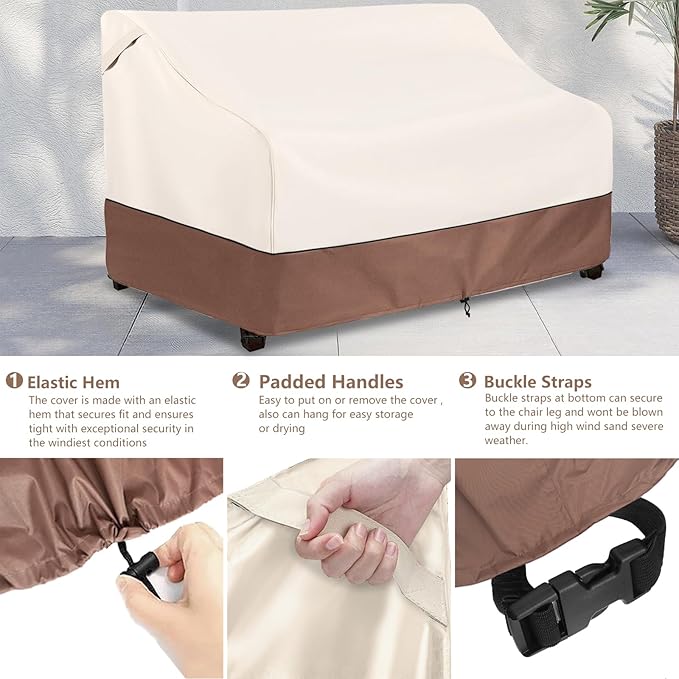 Patio Sofa Cover, Waterproof Beige and Brown, Fits Up to 58 Inch Loveseat