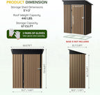 5x3FT Vertical Outdoor Steel Storage Shed, Lockable Doors, Compact Metal Tool - Image 2