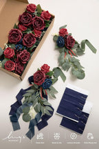 Artificial Flowers for Wedding Aisle, 8 Pack Burgundy and Navy Pew Decor