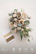 Artificial Cascade Bridal Bouquet in Brown and Beige, 13 x 20 Inches