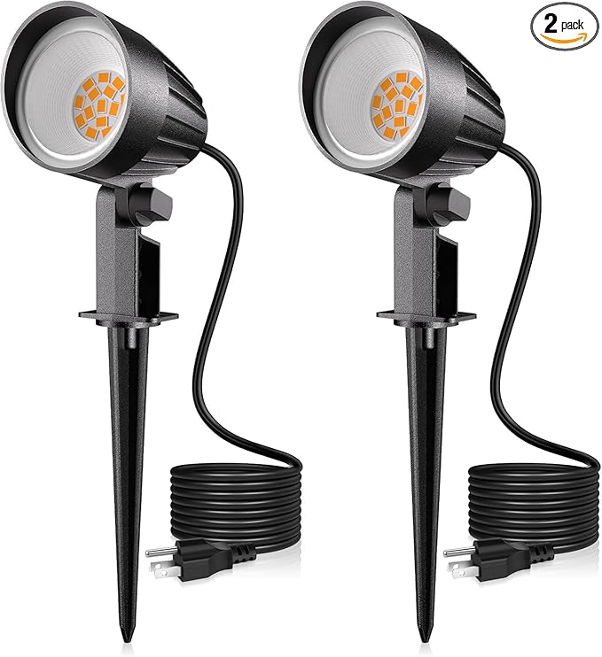 MEIKEE 12W Landscape Lighting, 120V 2700K Warm White LED Garden Lights, IP66 Waterproof Outdoor Landscape Spot Lights with US Plug for Wall Tree Fence Yard Path (2 Pack)