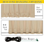 NICETOWN 2 Panels Outdoor Curtains for Patio Waterproof & Windproof, Thermal Insulated Top & Bottom Pocket & Back Tab Light Block Outdoor Drapes with Bonus Rope for Fixed, Biscotti Beige, W52 x L95