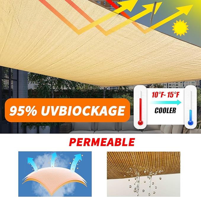 8'x12' Sun Shade Sail Curved Commercial Outdoor Shade Cover Dark Grey Rectangle Heavy Duty Permeable 185GSM UV Block Sunshade for Backyard Yard Deck Patio Garden Outdoor Activities and Facility
