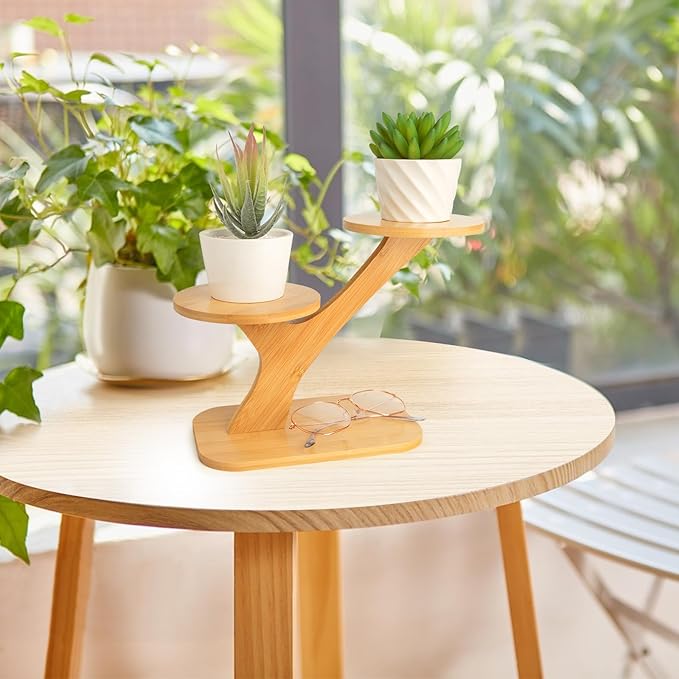 XXXFLOWER Wood Plant Stand for Indoor,Small Desktop Plant Stand,3 Tier Succulent Windowsill Shelf Holders for Balcony Home Office Garden Patio Gift（Pots NOT Included）