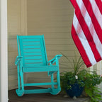 GREENVINES Outdoor Rocking Chairs | Set of 2 | Porch Rocker | HDPE Plastic | Aqua | Oversized Rockers | High Back | Big & Tall | Ladder Back | for Patio Outside Backyard Balcony Garden