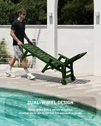 Lounge Chair Outdoor, Chaise Lounge Outdoor, HDPE 6-Position Lounge Chair for Outside, Patio Lounge Chair with Wheels & Cup Holder for Pool Poolside Deck Backyard, Green