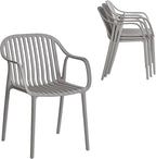 Modern Stackable Outdoor & Indoor Plastic Dining Chairs Set, Outdoor Breathable Armchairs Set, Weather-Resistant, Ideal for Patios, Cafes, and Home Use, No Assembly, Set of 4 (Grey)