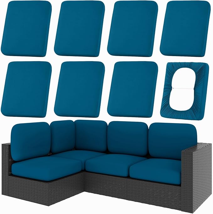 Cushion Covers 8-Piece Set in Peacock Blue, Stretch Fit, Cover Only