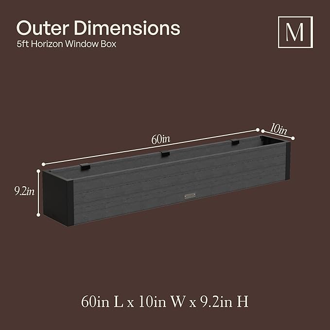 Mayne Vista 5ft Modern Window Box Planter with Panel Design and Drainage Hole
